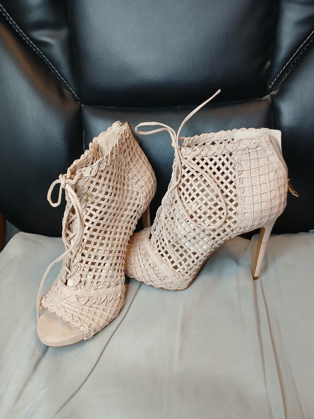 Jessica Simpson Rose Lace-Up Peep-Toe High Heel Booties